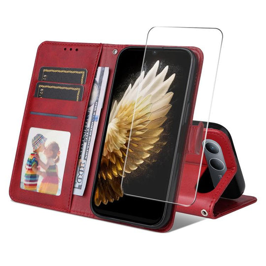 For Tecno Spark 40 5G / Go 5G 2025 ENKAY Card Wallet Calf Texture Leather Phone Case with Screen Film(Red)