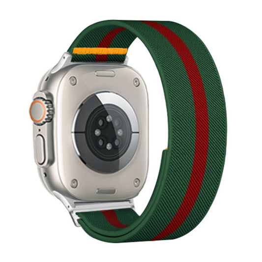 For Apple Watch 46mm / 49mm / 45mm / 44mm Adjustable Single Loop Elastic Nylon Watch Band(Green with Red) - Watch Bands by buy2fix | Online Shopping UK | buy2fix