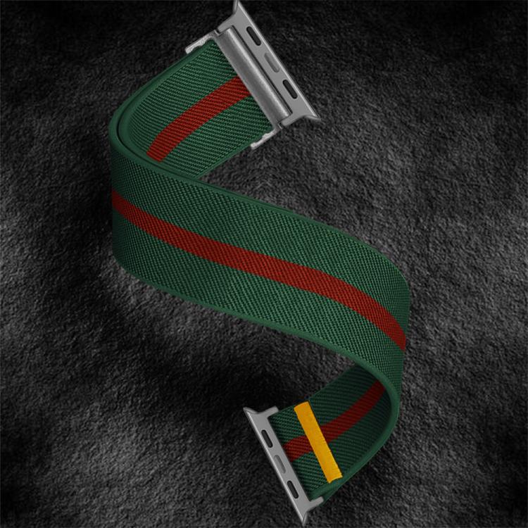 For Apple Watch 46mm / 49mm / 45mm / 44mm Adjustable Single Loop Elastic Nylon Watch Band(Green with Red) - Watch Bands by buy2fix | Online Shopping UK | buy2fix