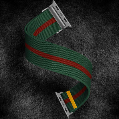 For Apple Watch 42mm / 41mm / 40mm / 38mm Adjustable Single Loop Elastic Nylon Watch Band(Green with Red) - Watch Bands by buy2fix | Online Shopping UK | buy2fix