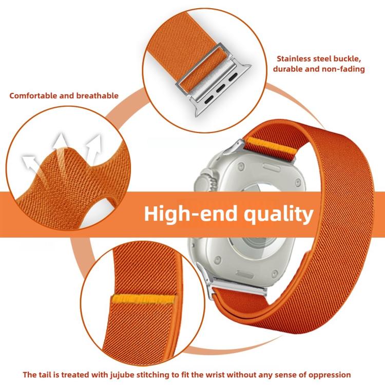 For Apple Watch 46mm / 49mm / 45mm / 44mm Adjustable Single Loop Elastic Nylon Watch Band(Milk Tea) - Watch Bands by buy2fix | Online Shopping UK | buy2fix