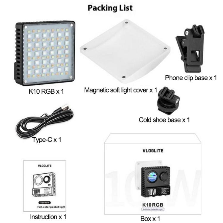 VLOGLITE K10RGB Ultra Thin Pocket Size RGB LED Camera Light Photography Videography Selfie Light -  by VLOGLITE | Online Shopping UK | buy2fix
