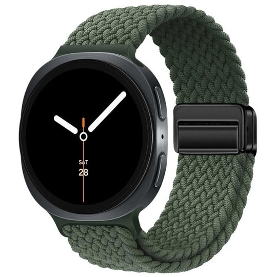 For Galaxy Watch9 / 8 / 8 Classic Loop Magnetic Buckle Braided Nylon Watch Band(Dark Olive Green)