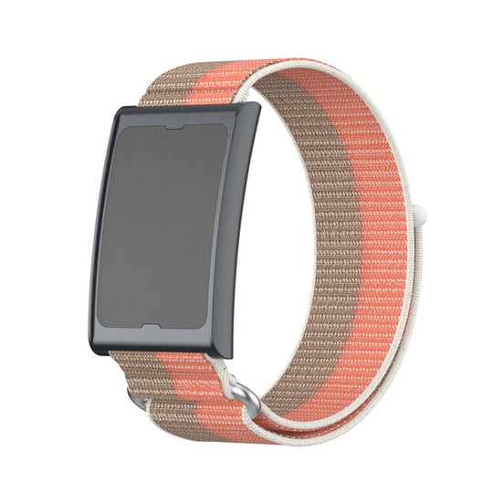 For Amazfit Helio Strap Metal Ring Two Sections Nylon Hook and Loop Fastener Watch Band(Teak Pink)