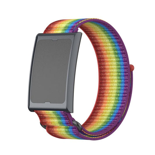 For Amazfit Helio Strap Metal Ring Two Sections Nylon Hook and Loop Fastener Watch Band(Rainbow) - Watch Bands by buy2fix | Online Shopping UK | buy2fix