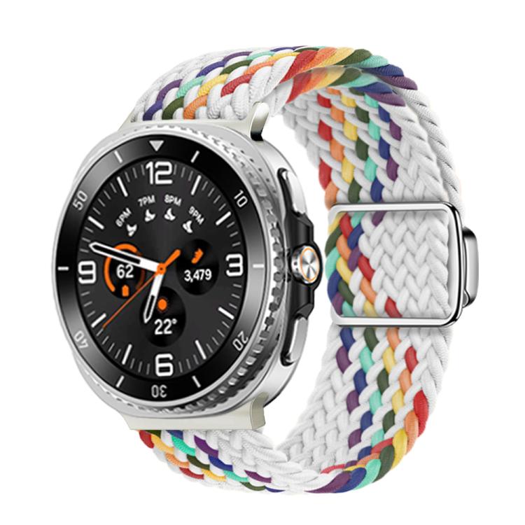 For Samsung Galaxy Watch8 / Watch8 Classic Magnetic Buckle Braided Nylon Watch Band(White Rainbow) - Watch Bands by buy2fix | Online Shopping UK | buy2fix