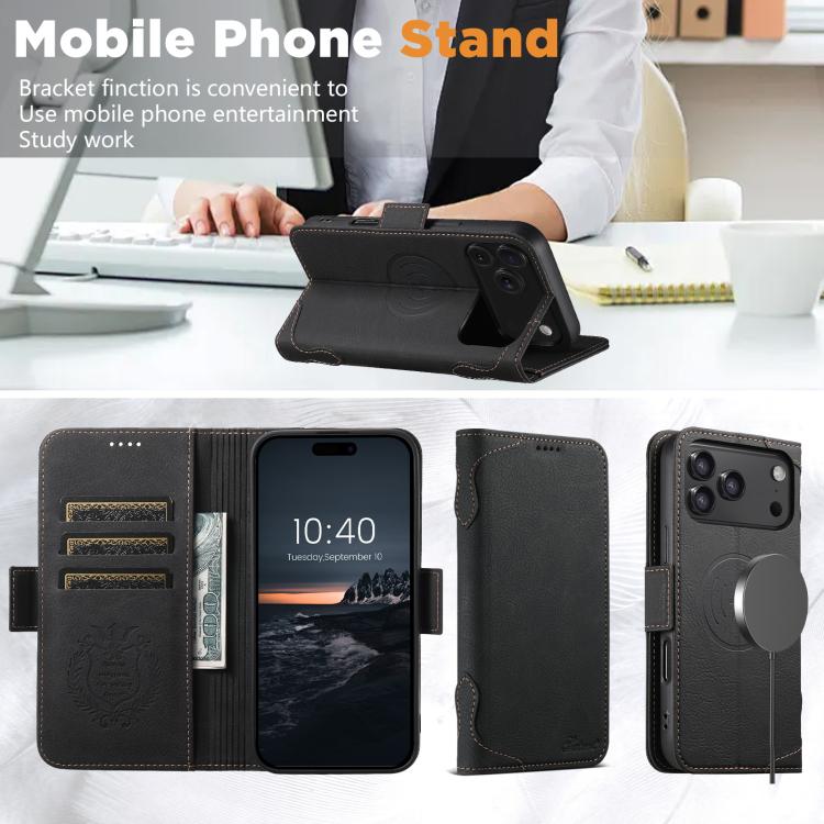 For iPhone 17 Pro SUTENI J07 Multifunctional Horizontal Flip Magsafe Leather Phone Case(Black) - iPhone 17 Pro Cases by Suteni | Online Shopping UK | buy2fix