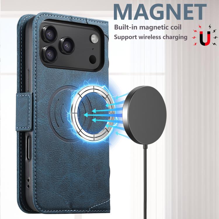 For iPhone 17 Pro SUTENI J07 Multifunctional Horizontal Flip Magsafe Leather Phone Case(Blue) - iPhone 17 Pro Cases by Suteni | Online Shopping UK | buy2fix