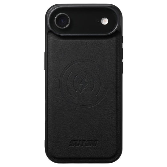 For iPhone 17 Air Suteni G5 Litchi Leather Magnetic MagSafe Phone Case(Black)