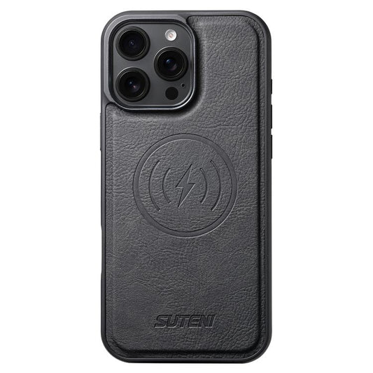 For iPhone 16 Pro Max Suteni G5 Litchi Leather Magnetic MagSafe Phone Case(Black) - iPhone 16 Pro Max Cases by Suteni | Online Shopping UK | buy2fix