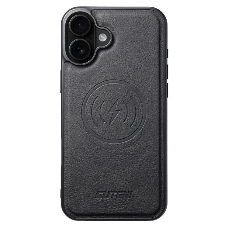 For iPhone 16 Suteni G5 Litchi Leather Magnetic MagSafe Phone Case(Black) - iPhone 16 Cases by Suteni | Online Shopping UK | buy2fix
