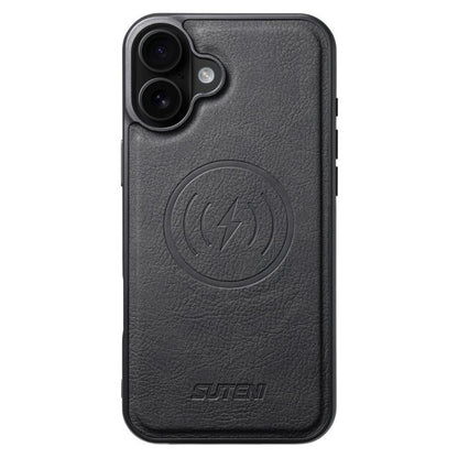 For iPhone 16 Suteni G5 Litchi Leather Magnetic MagSafe Phone Case(Black) - iPhone 16 Cases by Suteni | Online Shopping UK | buy2fix