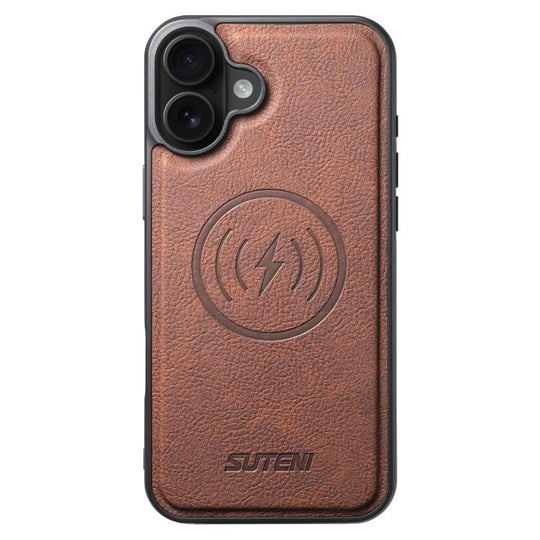 For iPhone 16 Suteni G5 Litchi Leather Magnetic MagSafe Phone Case(Brown)