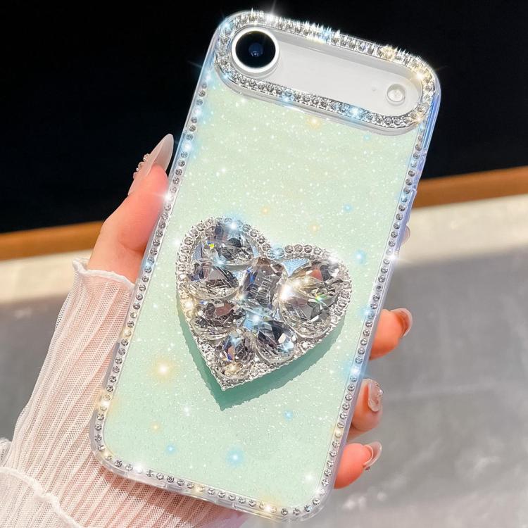 For iPhone Air Diamond Glitter Gemstone Heart Holder Phone Case(Light Green) - iPhone Air Cases by buy2fix | Online Shopping UK | buy2fix