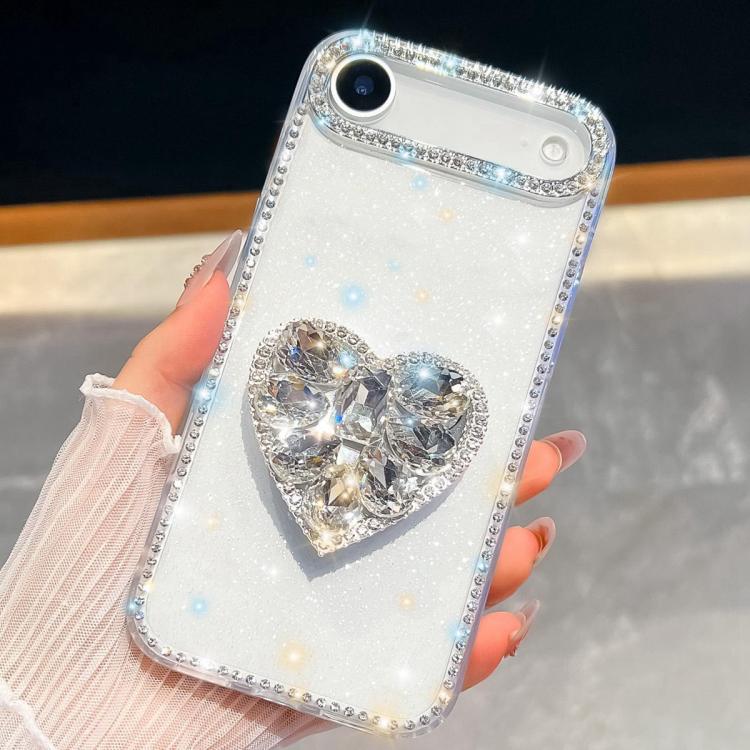 For iPhone Air Diamond Glitter Gemstone Heart Holder Phone Case(White) - iPhone Air Cases by buy2fix | Online Shopping UK | buy2fix