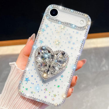 For iPhone Air Diamond Glitter Gemstone Heart Holder Phone Case(Transparent Stars) - iPhone Air Cases by buy2fix | Online Shopping UK | buy2fix