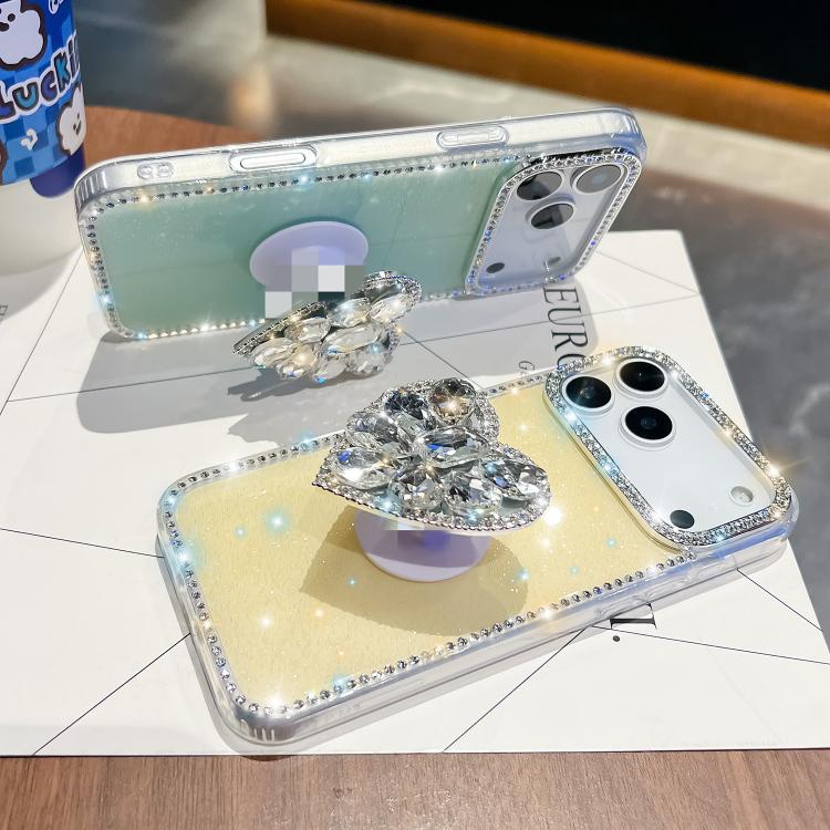 For iPhone Air Diamond Glitter Gemstone Heart Holder Phone Case(Transparent Stars) - iPhone Air Cases by buy2fix | Online Shopping UK | buy2fix