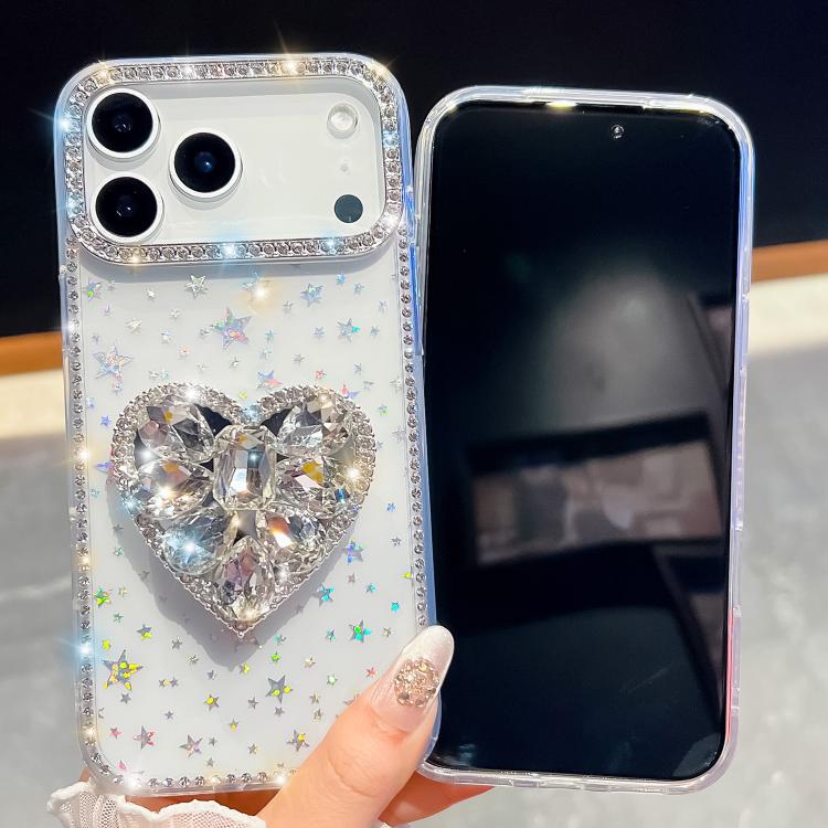 For iPhone Air Diamond Glitter Gemstone Heart Holder Phone Case(Transparent) - iPhone Air Cases by buy2fix | Online Shopping UK | buy2fix