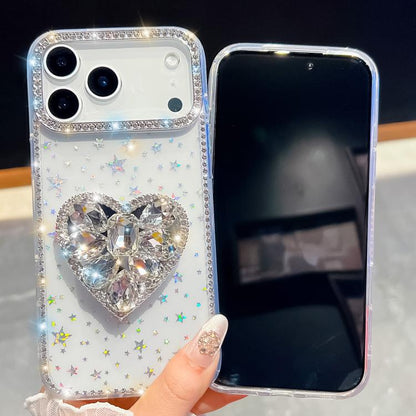For iPhone Air Diamond Glitter Gemstone Heart Holder Phone Case(White) - iPhone Air Cases by buy2fix | Online Shopping UK | buy2fix