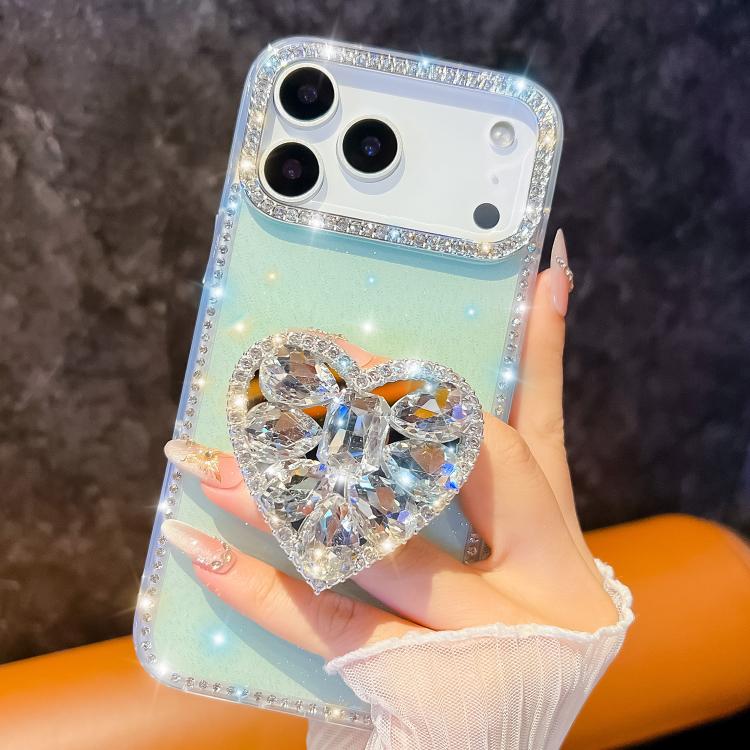 For iPhone Air Diamond Glitter Gemstone Heart Holder Phone Case(Light Green) - iPhone Air Cases by buy2fix | Online Shopping UK | buy2fix