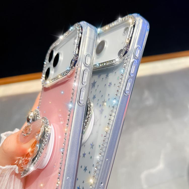 For iPhone Air Diamond Glitter Gemstone Heart Holder Phone Case(Transparent Stars) - iPhone Air Cases by buy2fix | Online Shopping UK | buy2fix