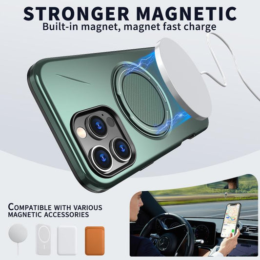 For iPhone 16 Pro Max Kalebol Magnetic MagSafe Rotation Holder PC Phone Case(Grey Green) - iPhone 16 Pro Max Cases by Kalebol | Online Shopping UK | buy2fix