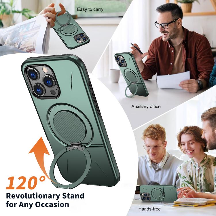 For iPhone 16 Pro Max Kalebol Magnetic MagSafe Rotation Holder PC Phone Case(Grey Green) - iPhone 16 Pro Max Cases by Kalebol | Online Shopping UK | buy2fix