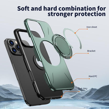 For iPhone 16 Pro Kalebol Magnetic MagSafe Rotation Holder PC Phone Case(Grey Green) - iPhone 16 Pro Cases by Kalebol | Online Shopping UK | buy2fix