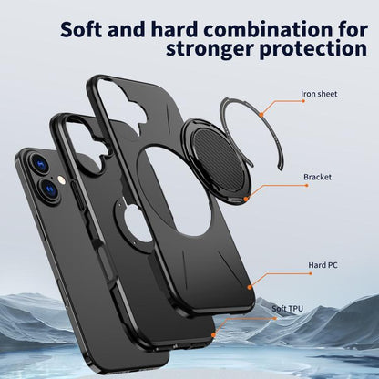 For iPhone 16 Kalebol Magnetic MagSafe Rotation Holder PC Phone Case(Black) - iPhone 16 Cases by Kalebol | Online Shopping UK | buy2fix