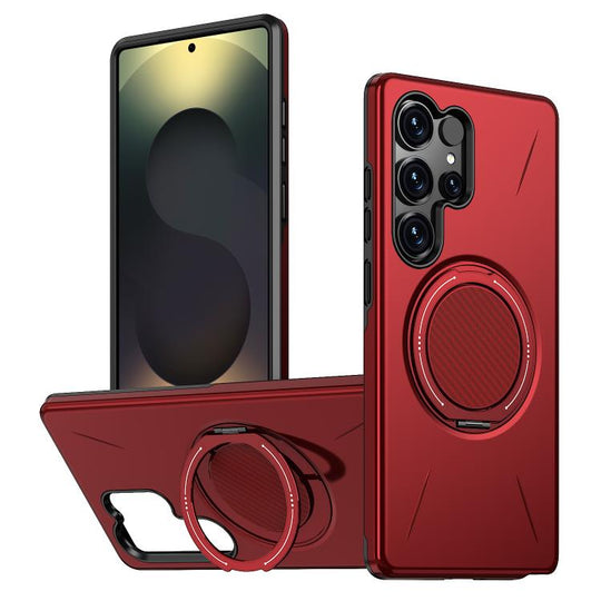 For Galaxy S25 Ultra 5G Kalebol Magnetic MagSafe Rotation Holder PC Phone Case(Red)