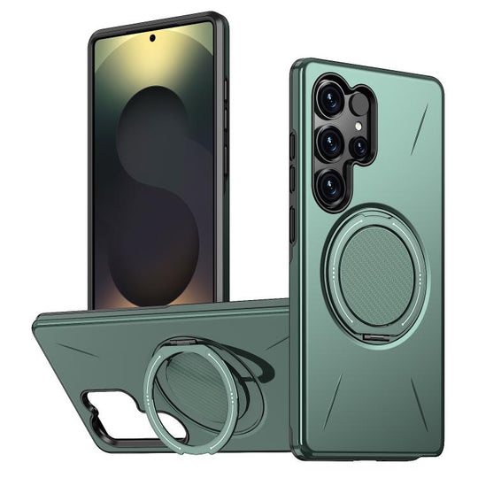 For Galaxy S25 Ultra 5G Kalebol Magnetic MagSafe Rotation Holder PC Phone Case(Grey Green)