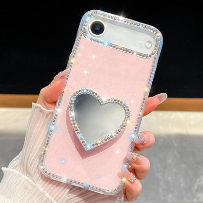 For iPhone Air Diamond Glitter Mirror Heart Holder Phone Case(Light Pink) - iPhone Air Cases by buy2fix | Online Shopping UK | buy2fix