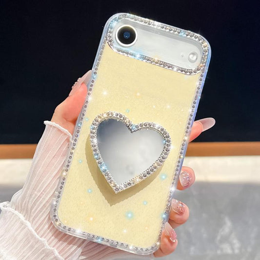 For iPhone Air Diamond Glitter Mirror Heart Holder Phone Case(Light Yellow) - iPhone Air Cases by buy2fix | Online Shopping UK | buy2fix