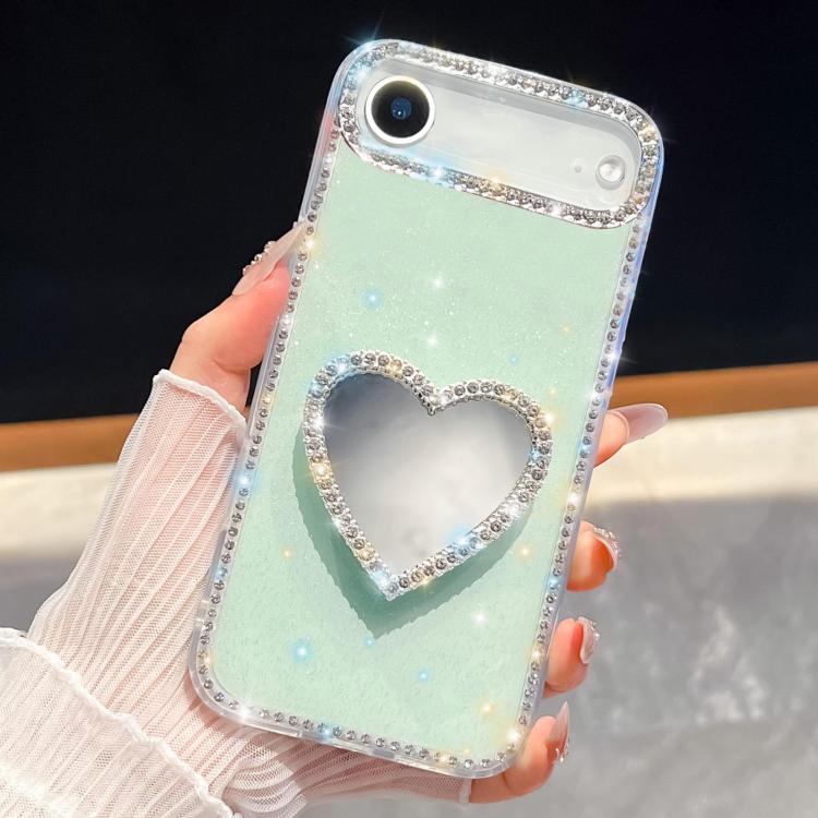 For iPhone Air Diamond Glitter Mirror Heart Holder Phone Case(Light Green) - iPhone Air Cases by buy2fix | Online Shopping UK | buy2fix