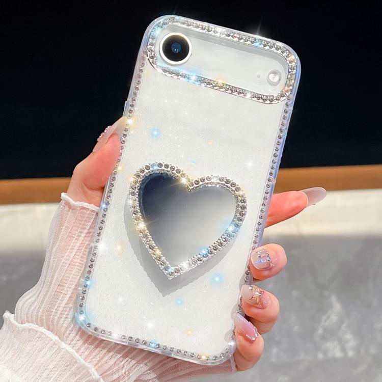 For iPhone Air Diamond Glitter Mirror Heart Holder Phone Case(White) - iPhone Air Cases by buy2fix | Online Shopping UK | buy2fix