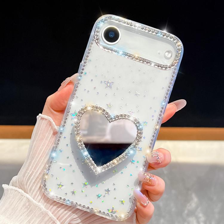 For iPhone Air Diamond Glitter Mirror Heart Holder Phone Case(Transparent Stars) - iPhone Air Cases by buy2fix | Online Shopping UK | buy2fix