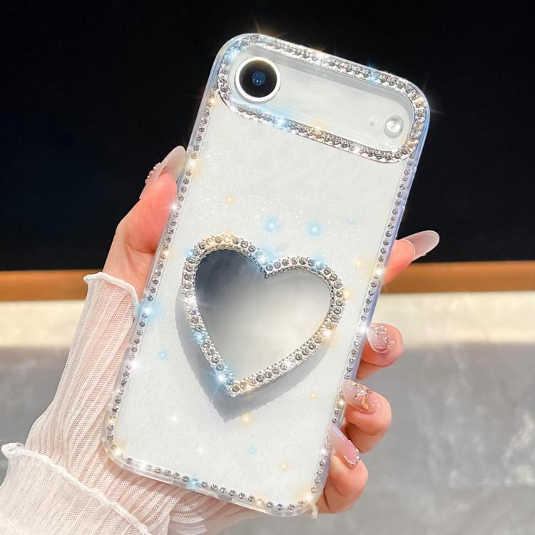 For iPhone Air Diamond Glitter Mirror Heart Holder Phone Case(Transparent) - iPhone Air Cases by buy2fix | Online Shopping UK | buy2fix