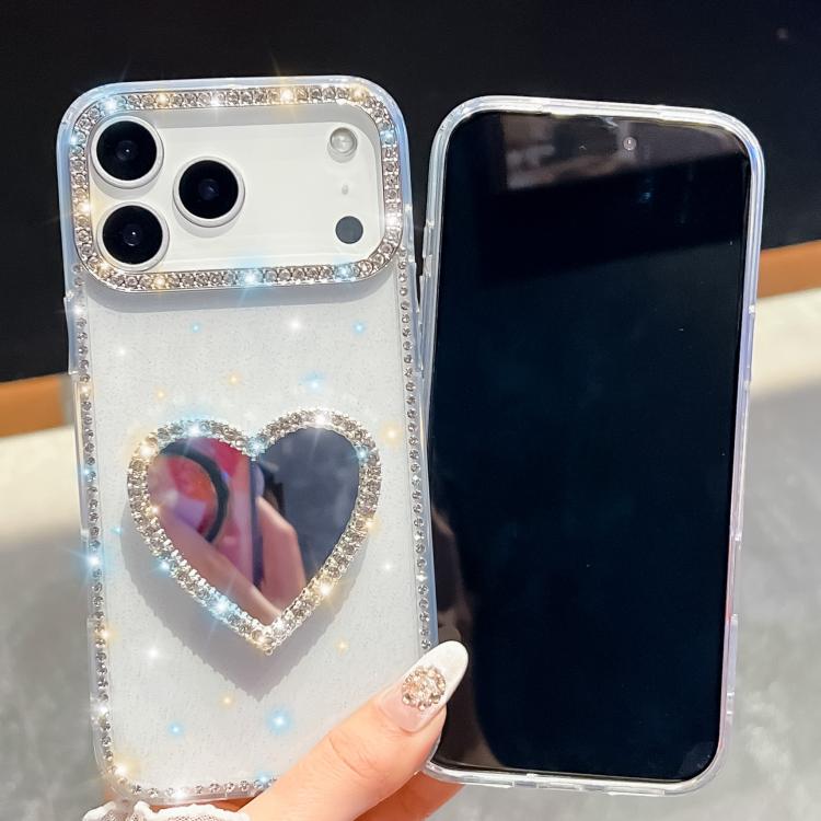 For iPhone Air Diamond Glitter Mirror Heart Holder Phone Case(Light Green) - iPhone Air Cases by buy2fix | Online Shopping UK | buy2fix