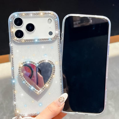 For iPhone Air Diamond Glitter Mirror Heart Holder Phone Case(Transparent) - iPhone Air Cases by buy2fix | Online Shopping UK | buy2fix
