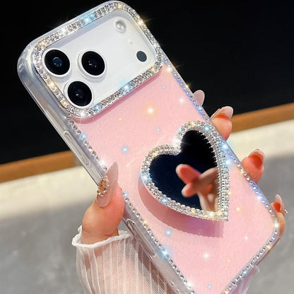 For iPhone Air Diamond Glitter Mirror Heart Holder Phone Case(Light Pink) - iPhone Air Cases by buy2fix | Online Shopping UK | buy2fix