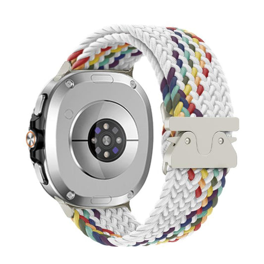 For Samsung Galaxy Watch8 / Watch8 Classic Parachute Buckle Braided Nylon Watch Band(White Rainbow) - Watch Bands by buy2fix | Online Shopping UK | buy2fix