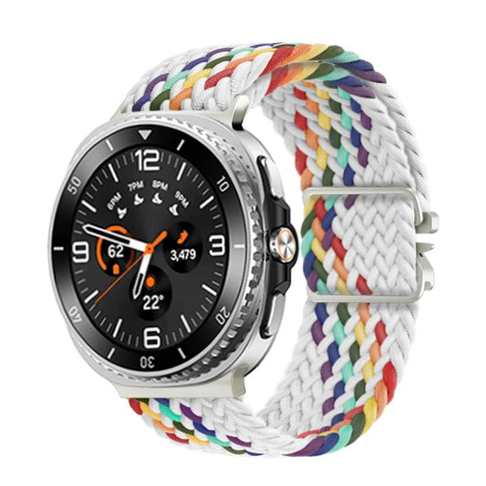 For Samsung Galaxy Watch8 / Watch8 Classic Parachute Buckle Braided Nylon Watch Band(White Rainbow) - Watch Bands by buy2fix | Online Shopping UK | buy2fix