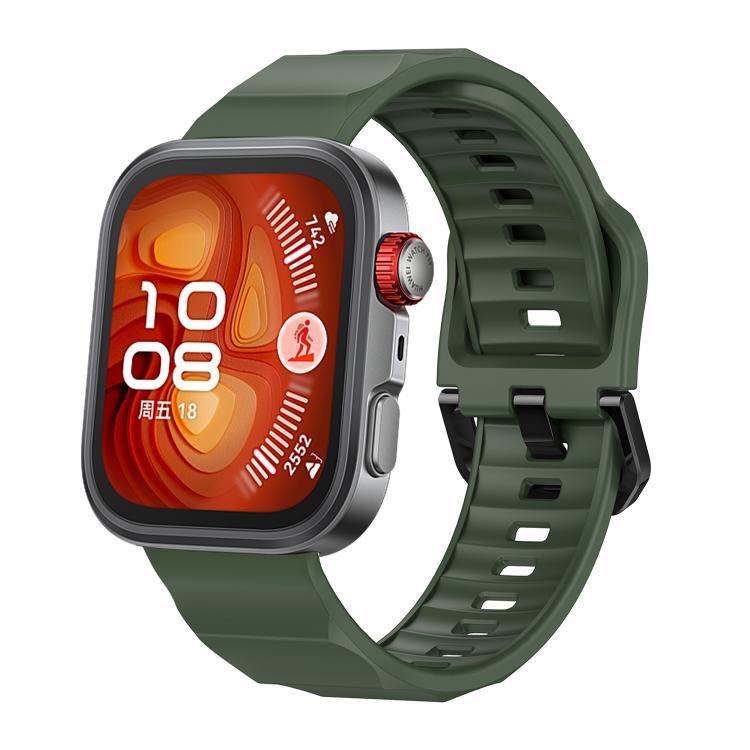For Huawei Watch Fit3 / Fit4 / Fit4 Pro Wave Black Buckle Silicone Watch Band(Field Green) - Watch Bands by buy2fix | Online Shopping UK | buy2fix