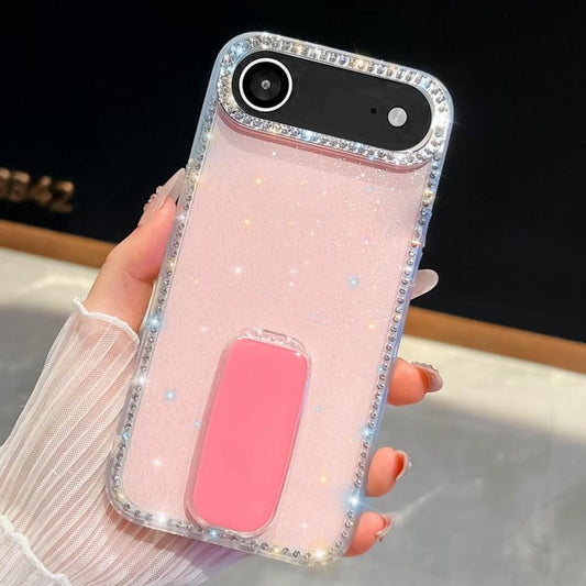 For iPhone Air Rhinestone Glitter TPU 4-corners Anti-fall Phone Case with Holder(Light Pink) - iPhone Air Cases by buy2fix | Online Shopping UK | buy2fix