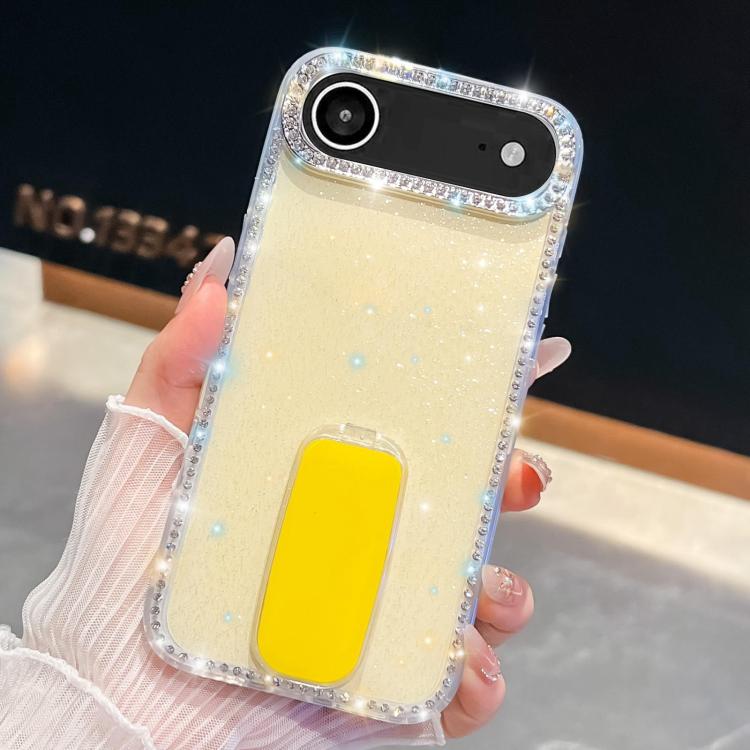 For iPhone Air Rhinestone Glitter TPU 4-corners Anti-fall Phone Case with Holder(Light Yellow) - iPhone Air Cases by buy2fix | Online Shopping UK | buy2fix