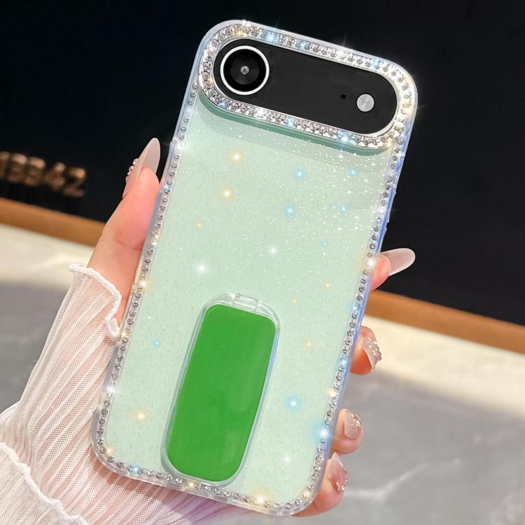 For iPhone Air Rhinestone Glitter TPU 4-corners Anti-fall Phone Case with Holder(Light Green) - iPhone Air Cases by buy2fix | Online Shopping UK | buy2fix