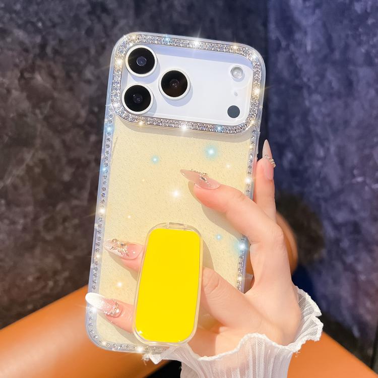 For iPhone Air Rhinestone Glitter TPU 4-corners Anti-fall Phone Case with Holder(Light Yellow) - iPhone Air Cases by buy2fix | Online Shopping UK | buy2fix