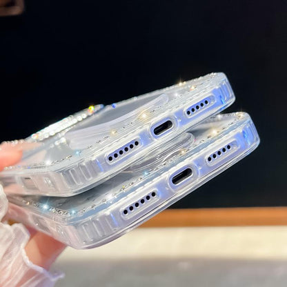 For iPhone Air Rhinestone Glitter TPU 4-corners Anti-fall Phone Case with Holder(White) - iPhone Air Cases by buy2fix | Online Shopping UK | buy2fix