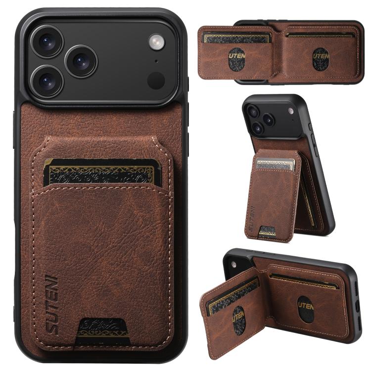 For iPhone 17 Pro Max Suteni H02 Litchi Leather Card Wallet Stand Back Phone Case(Brown) - iPhone 17 Pro Max Cases by Suteni | Online Shopping UK | buy2fix