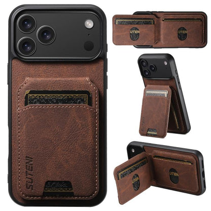 For iPhone 17 Pro Max Suteni H02 Litchi Leather Card Wallet Stand Back Phone Case(Brown) - iPhone 17 Pro Max Cases by Suteni | Online Shopping UK | buy2fix